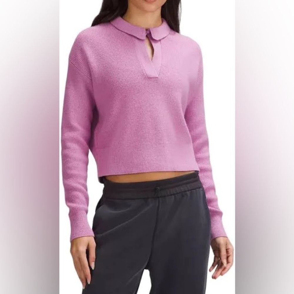 Lululemon Collared Merino Wool Blend Cropped Sweater